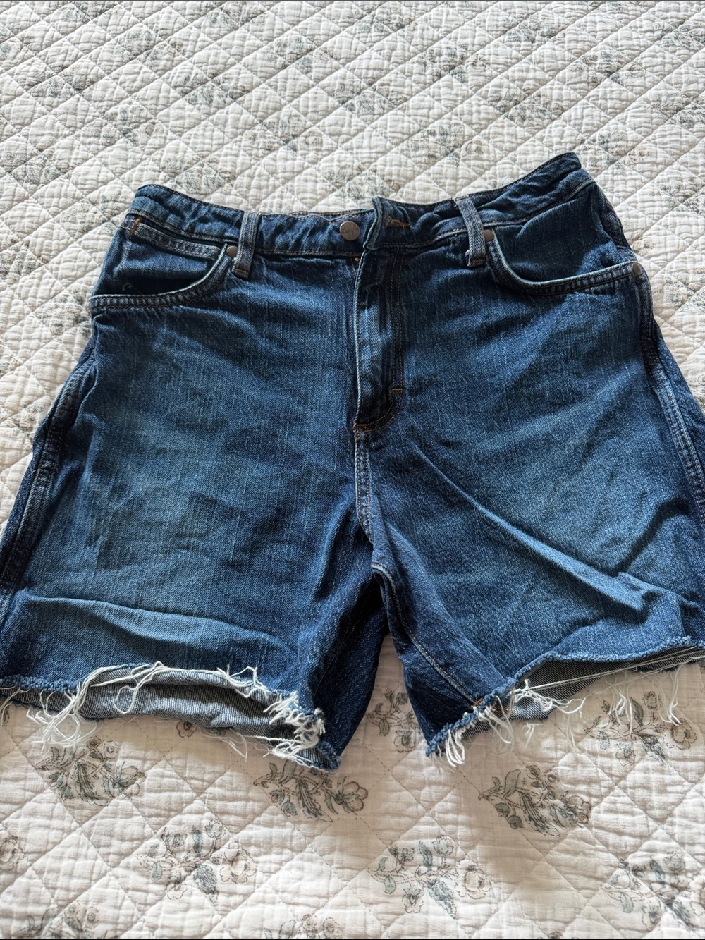 Wrangler Dark Blue Frayed Hem Denim Shorts